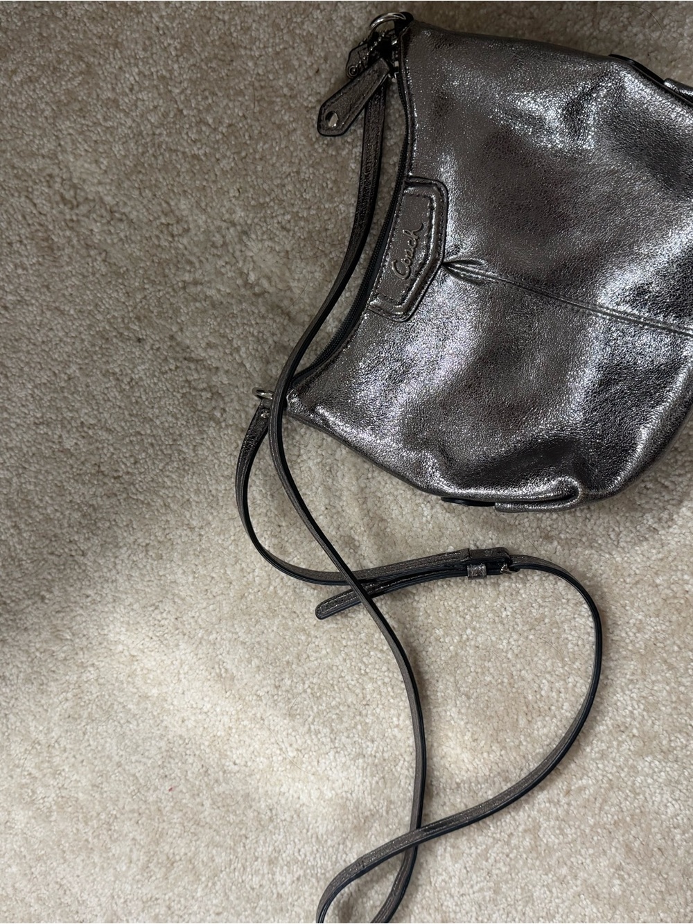 Coach Metallic Gunmetal Leather Crossbody Bag